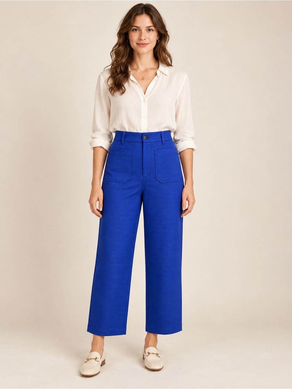 Anthropologie Maeve The Colette Blue Ribbed Wide Leg Pants 27T
